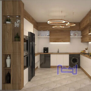 تصویر نمای طراحی سه بعدی کابینت آشپزخانه